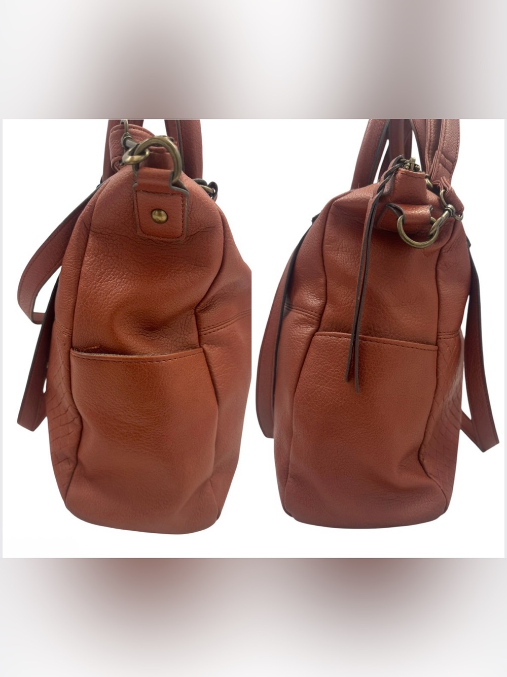 Time and True Giselle Cognac Brown Faux Leather Tote Shoulder Handbag Purse - Picture 2 of 11